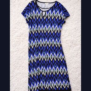 Blue Geometric Print Maxi Dress - Short Sleeve